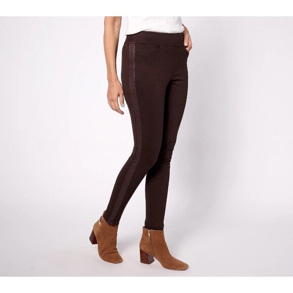 Belle by Kim Gravel Regular Leather Trim Ponte Legging Dark Chocolate,Reg 10 - Picture 1 of 1